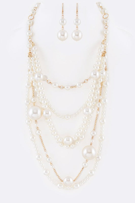 Mix Pearl Statement Layer Necklace Set