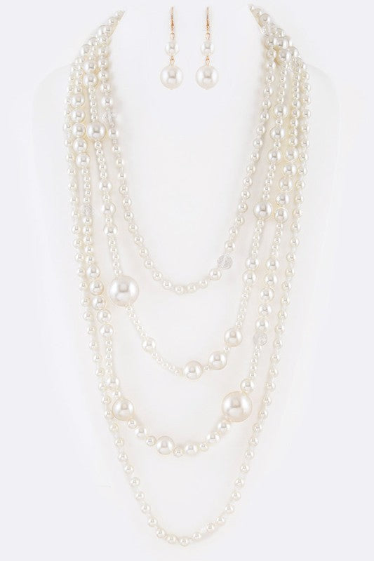 Mix Pearl Statement Layer Necklace Set