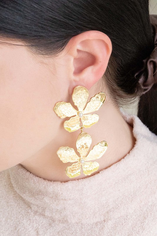 Golden Flower Drop Earrings