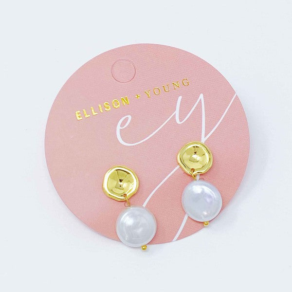 Golden Shell Pearl Drop Earrings