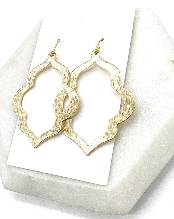 Gold Quatrefoil Metal Statement Earrings