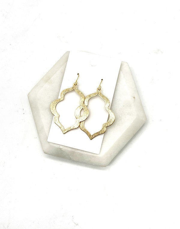 Gold Quatrefoil Metal Statement Earrings