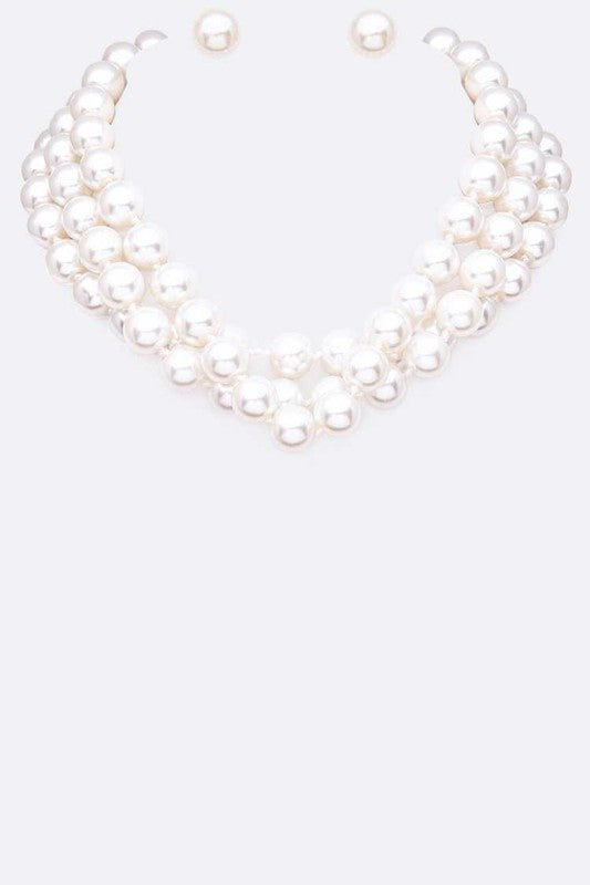 Hand Knot Pearls Layer Choker Necklace Set