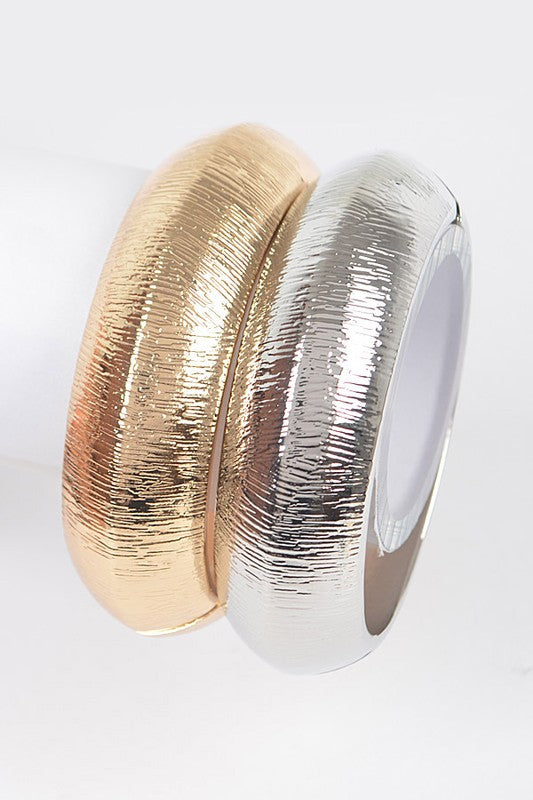 Textured 2 PC Hinged Bangle Set