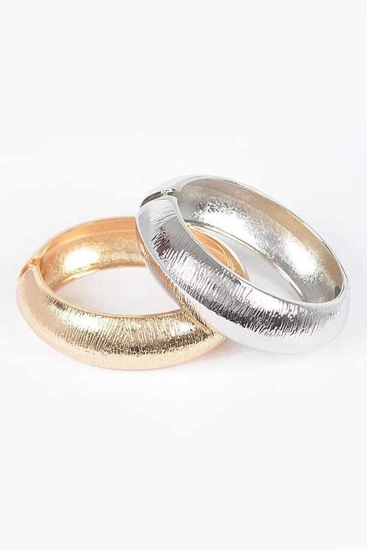 Textured 2 PC Hinged Bangle Set